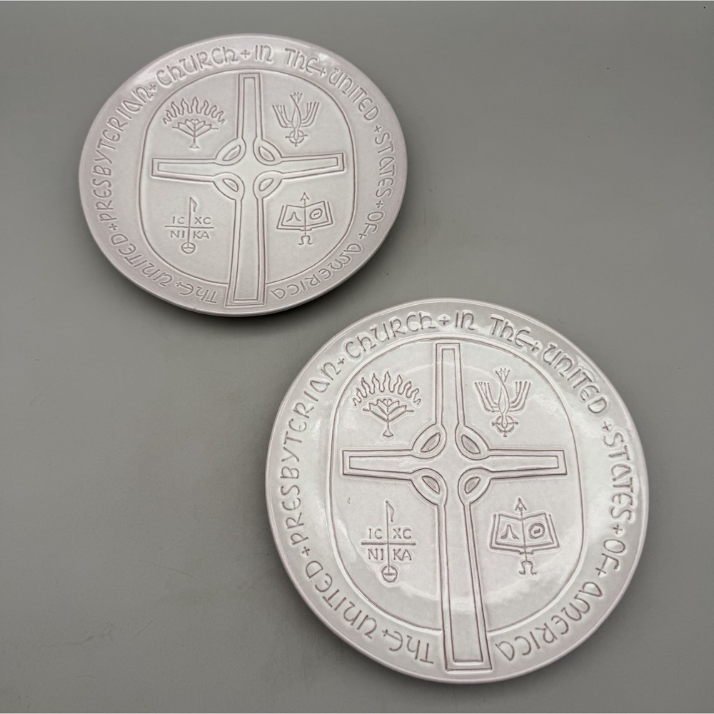 Frankoma Pottery Pair 1970 Presbyterian Church Sapulpa OK Anniversary Plates